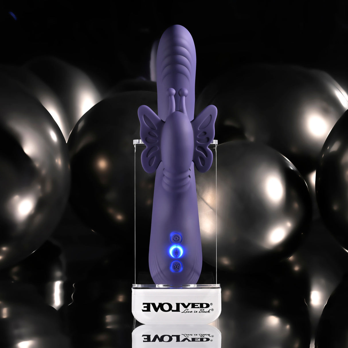 Evolved - ឧបករណ៍រំញោចទ្វារមាសទម្រង់កាំមេប្រផេះ មានស្លាបរំភើប អាចសាកថ្មឡើងវិញបាន (ពណ៌ស្វាយ)