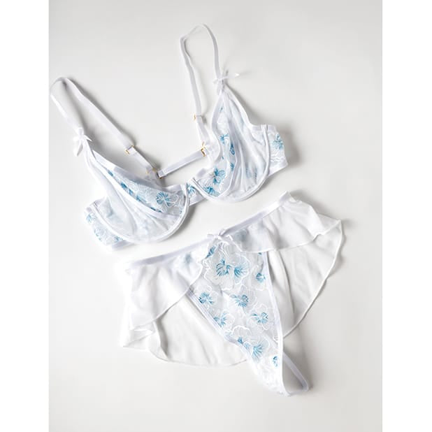 Oh La La Cheri - Elena Floral Embroidered 2 pc Set with Skirted Bottom (White) OL1026 CherryAffairs