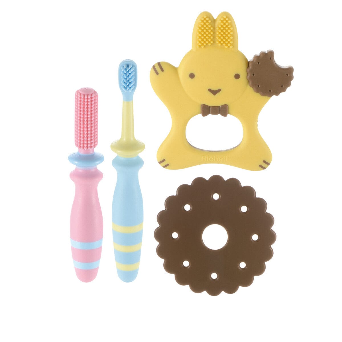 Richell - T.L.I Try Toothbrushing Habit Baby Toothbrush Starter Set (3 Pieces) Baby Toothbrush