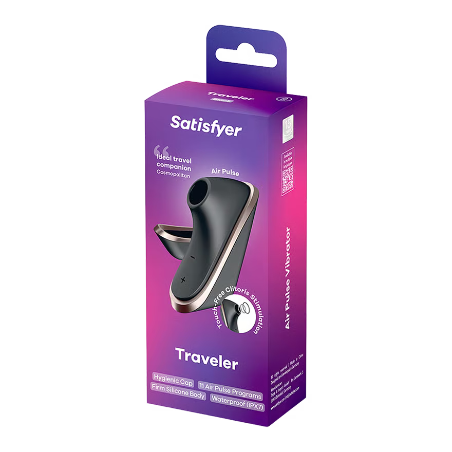 Satisfyer - Pro Traveler ម៉ាស៊ីនលើកទឹកចិត្តបេះដូងភេទស្រីដោយខ្យល់ (ពណ៌ខ្មៅ)