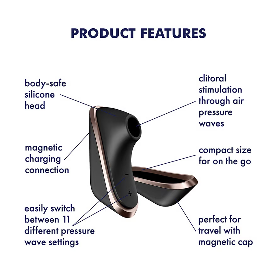 Satisfyer - Pro Traveler ម៉ាស៊ីនលើកទឹកចិត្តបេះដូងភេទស្រីដោយខ្យល់ (ពណ៌ខ្មៅ)