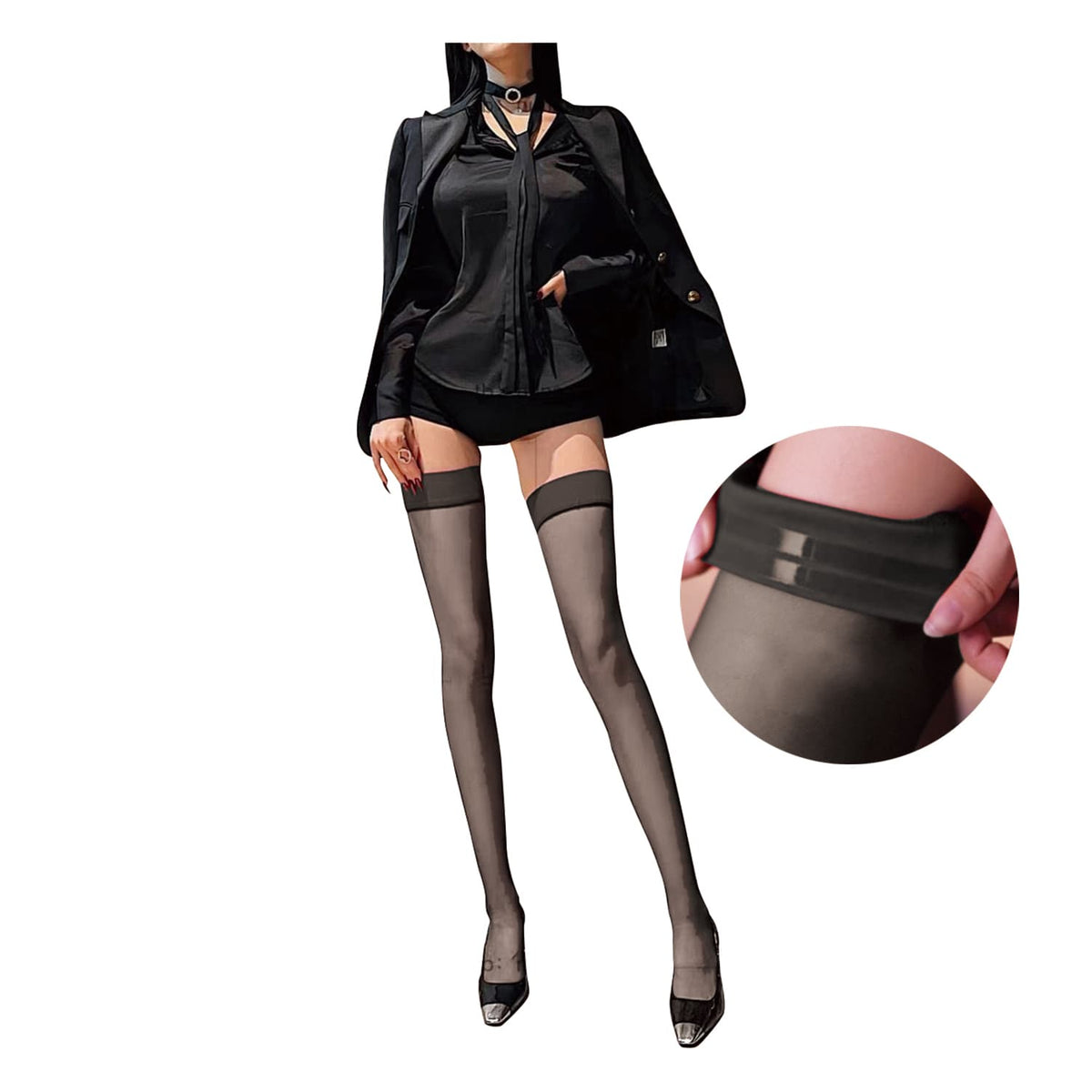 Stylish Avenue - Simple Garter Stockings with Silicone Stoppers CherryAffairs