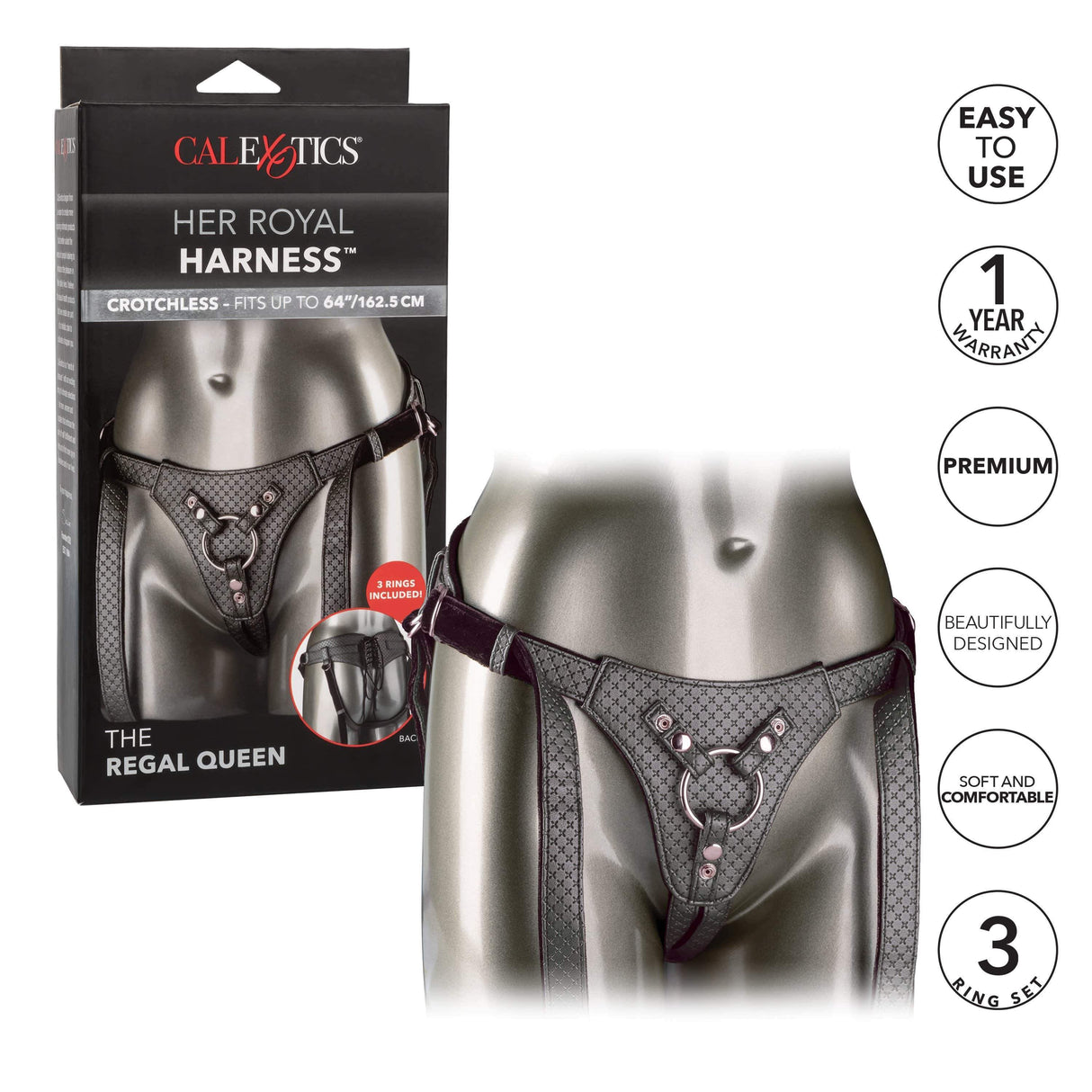 California Exotics - Her Royal Harness The Regal Queen Strap On (Black) Strap On w/o Dildo