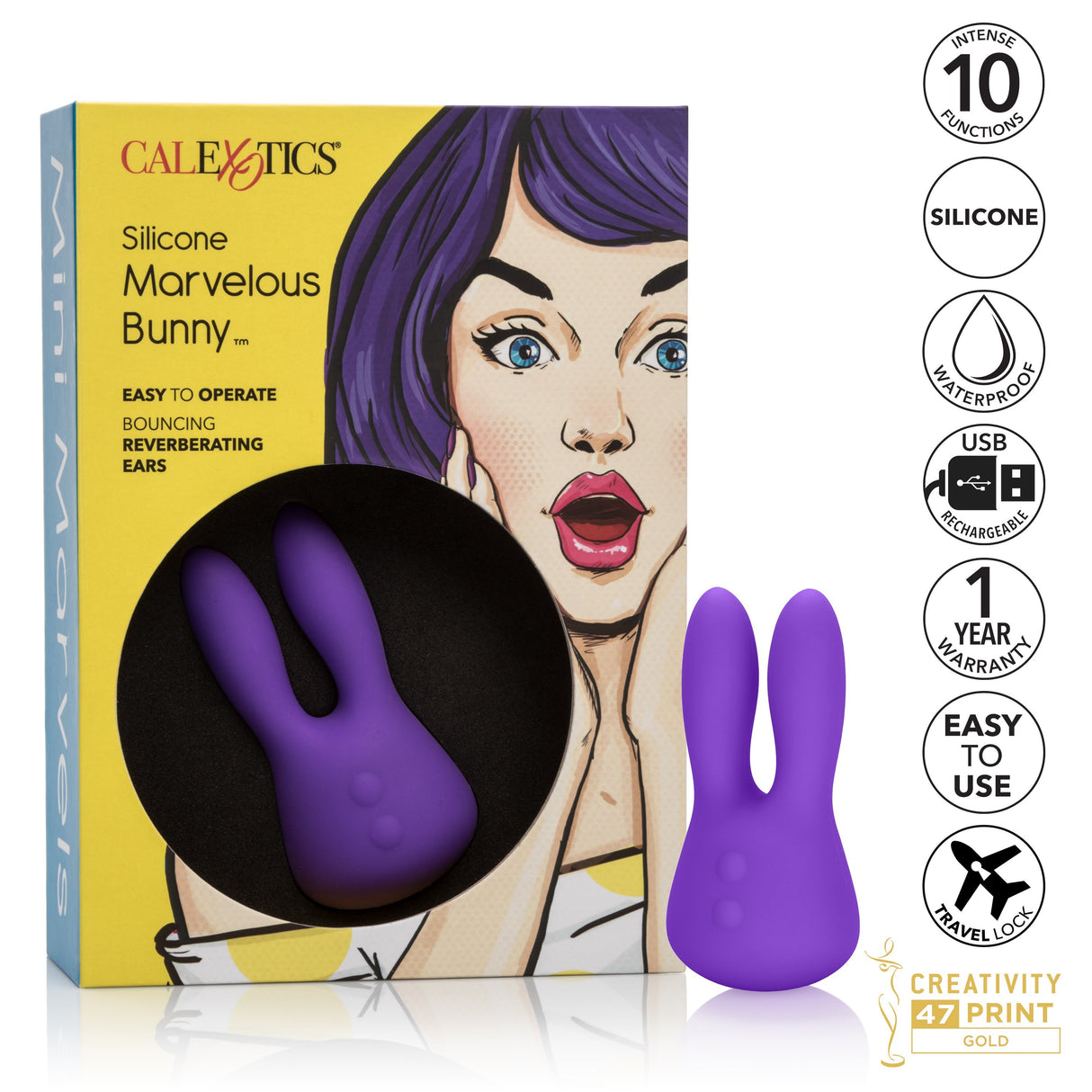 California Exotics - Mini Marvels Silicone Marvelous Bunny Clit Massager (Purple) CE1506 CherryAffairs