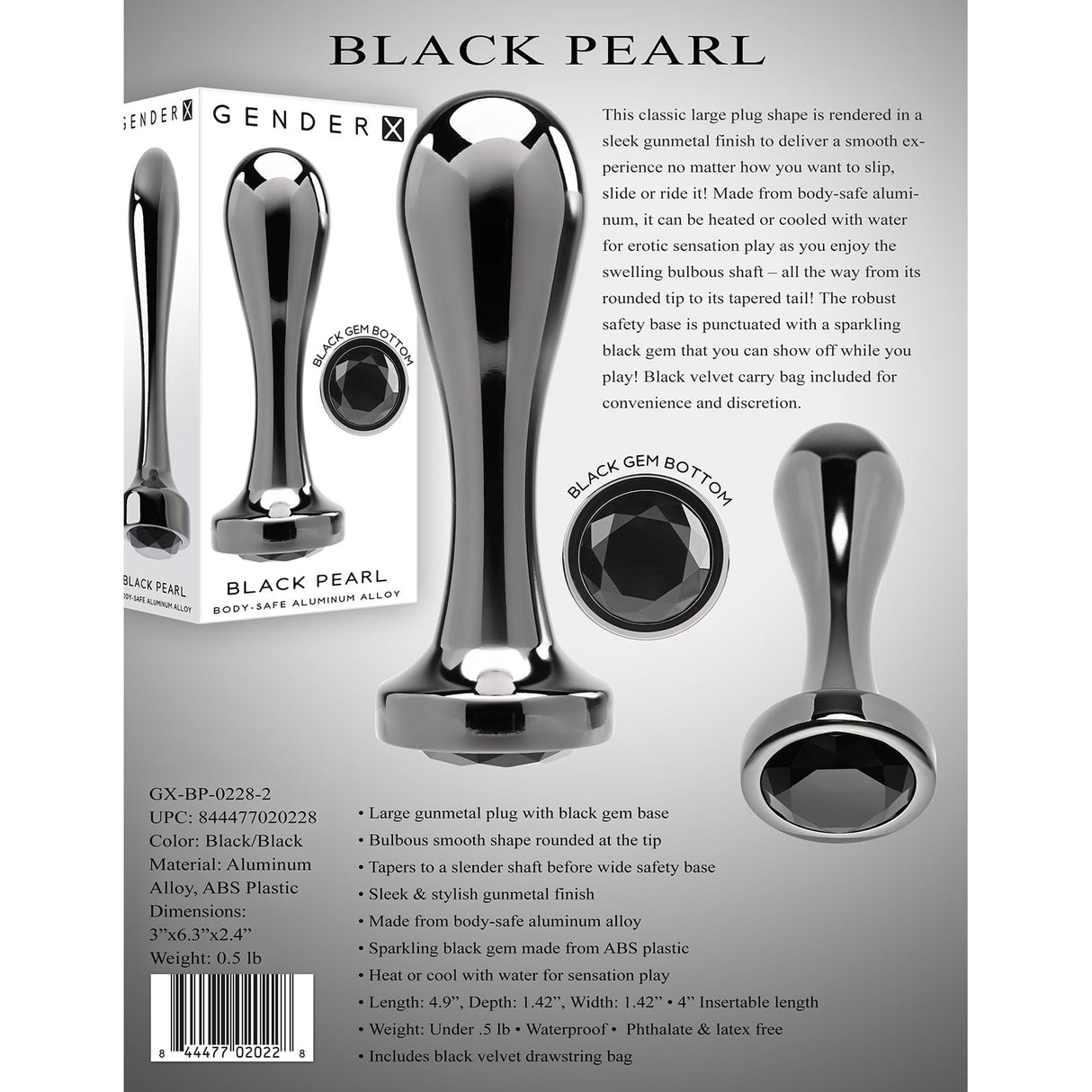 Evolved - Gender X Black Pearl Vibrating Anal Plug (Black) Anal Plug (Vibration) Rechargeable
