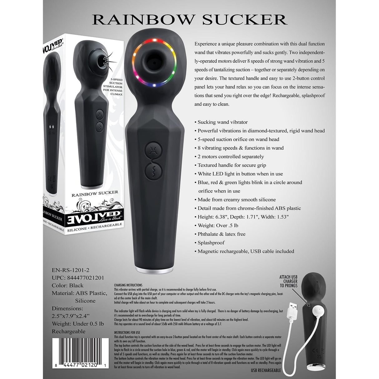 Evolved - Rainbow Sucker Clit Massager (Black) Clit Massager (Vibration) Rechargeable