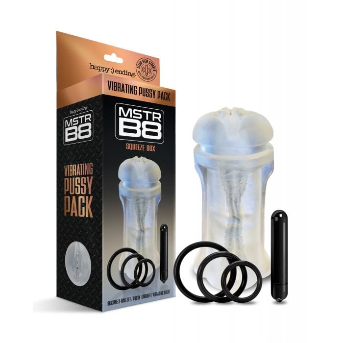 Happy Ending - MSTR B8 Squeeze Box Vibrating Pussy Masturbator Pack Kit of 5 (Clear) Masturbator Soft Stroker (Vibration) Non Rechargeable
