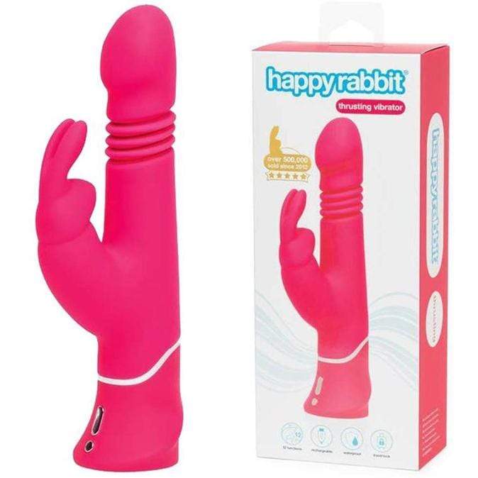 Love Honey - Happy Rabbit Thrusting Realistic Vibrator (Pink) Rabbit Dildo (Vibration) Rechargeable