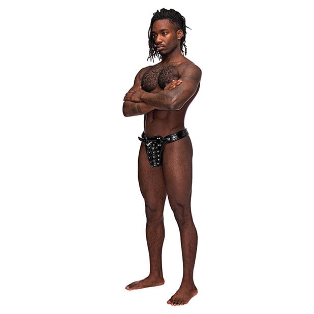 Male Power - Leather Taurus Adjustable Buckle Thong Underwear O/S (Black) Gay Pride Underwear