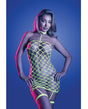 Fantasy Lingerie - Warning Sign Rhinestone Fishnet Garter Dress (Green) - Green / One Size