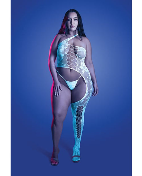 Fantasy Lingerie - Lights Get Low Floral Bodystocking & Panty (White) - White / Queen Size