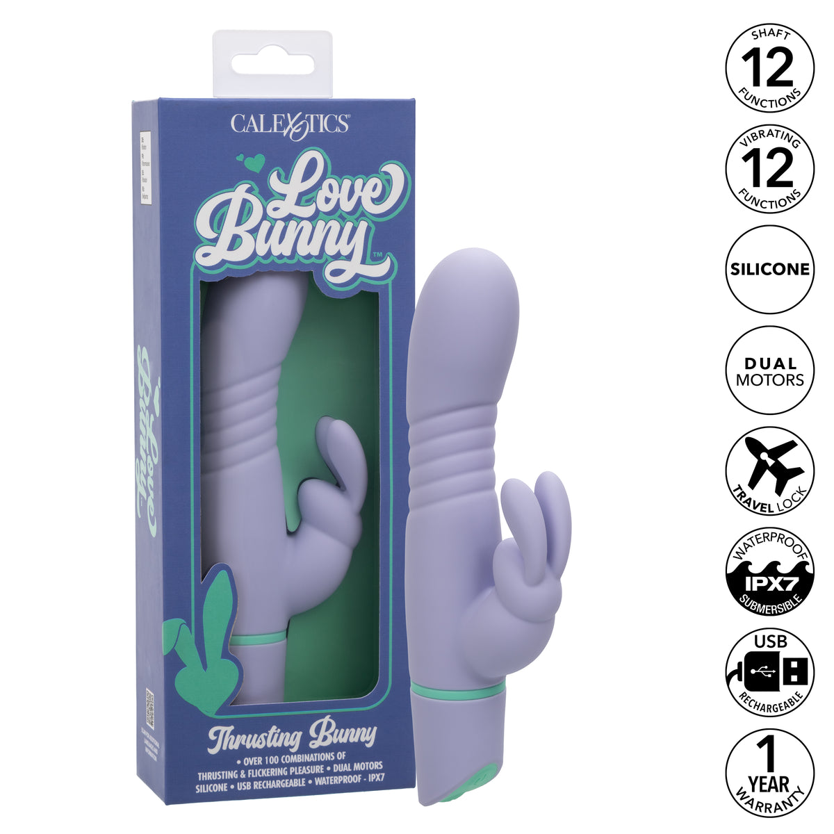 CalExotics - Love Bunny Thrusting Rabbit Vibrator (Purple) - Purple