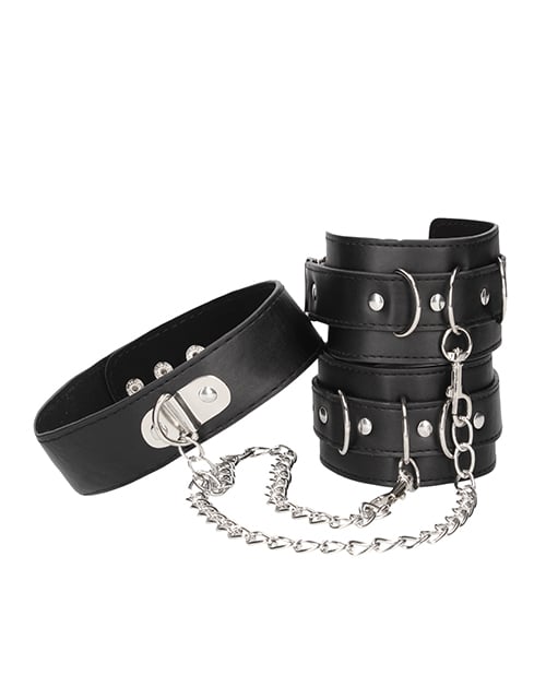 Shots - Ouch Bonded Leather Collar with Hand Cuffs (Black) – product view 4