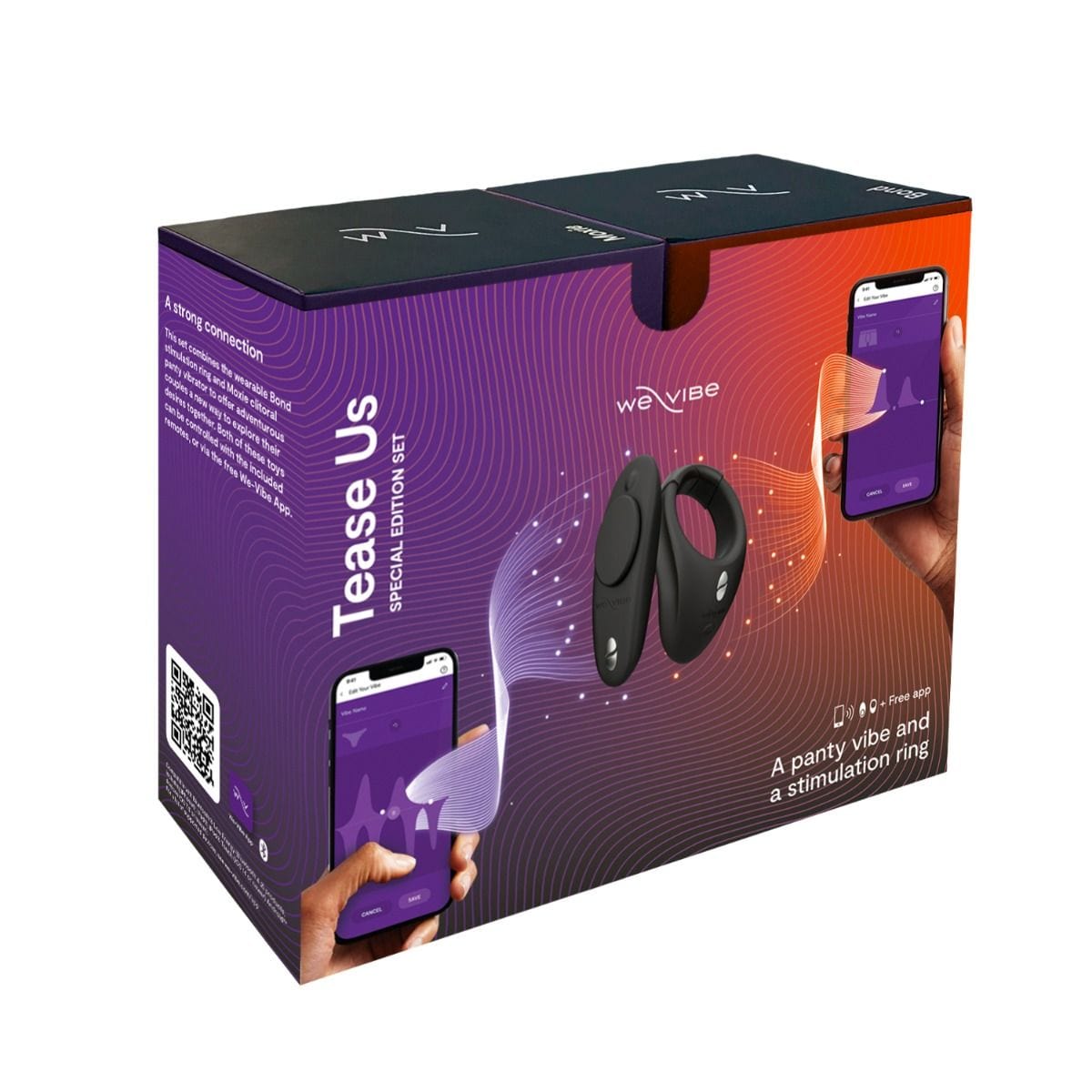 WE VIBE - Tease us Set App-Controlled Bond Cock Ring and Moxie+ Panty Vibrator Couples Set (Black) WEV1073 CherryAffairs