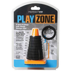 Perfect Fit - Play Zone Xact Fit Silicone Cock Rings Kit Pack of 9 (Black) PF1047 CherryAffairs