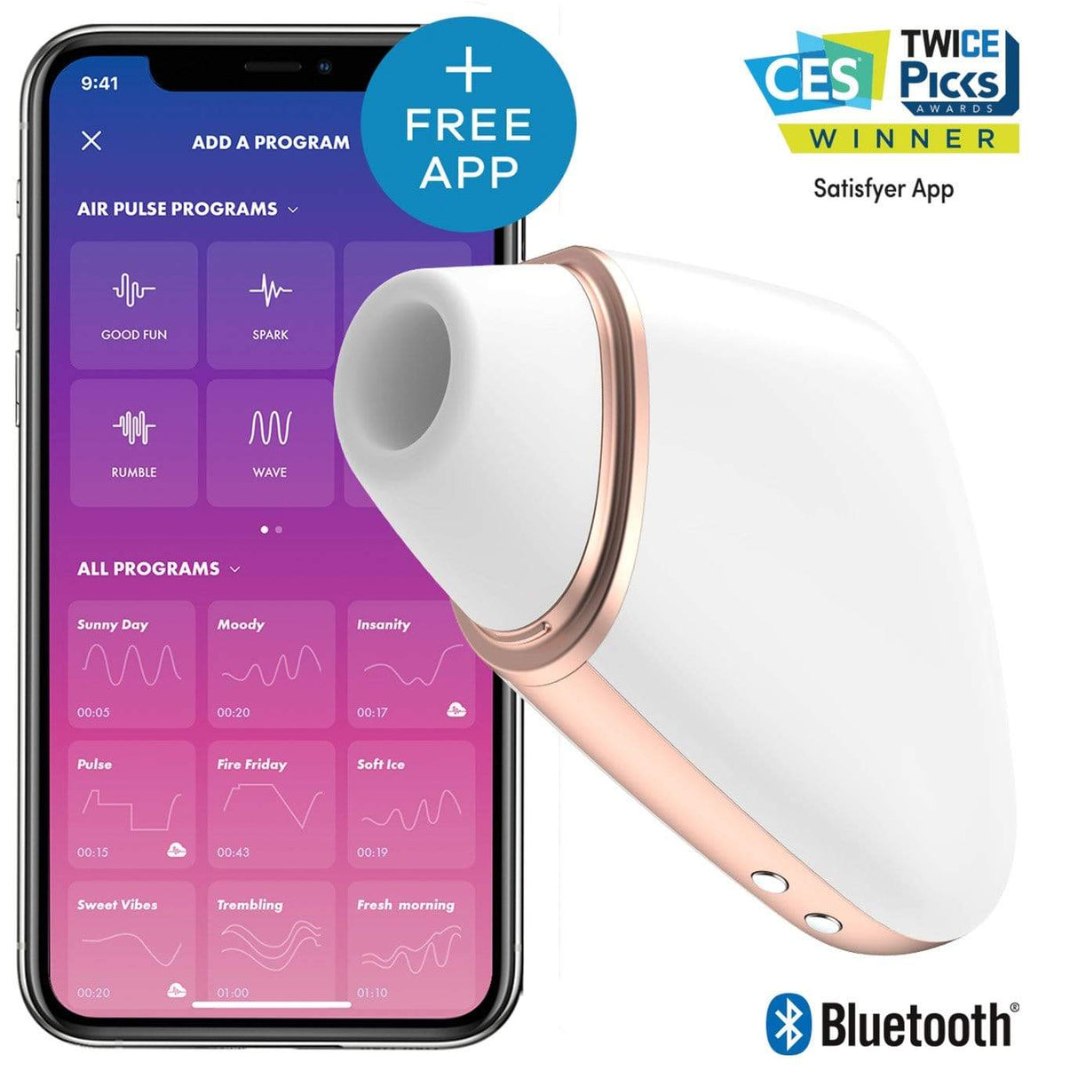 Satisfyer - Love Triangle App-Controlled Clitoral Air Stimulator Vibrator (White) STF1122 CherryAffairs
